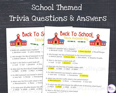 Back to School Trivia Game, Beginning of Year Printable, School Themed Trivia Game, First Day of ...