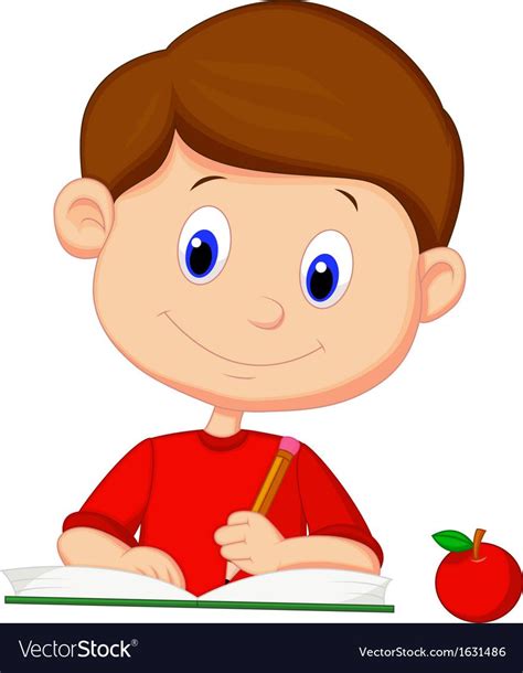 Vector illustration of Cute boy cartoon writing on a book. Download a Free Preview or High ...