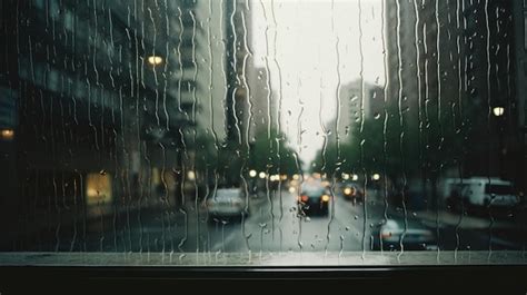 Premium AI Image | Rainy City View Through Glass Window