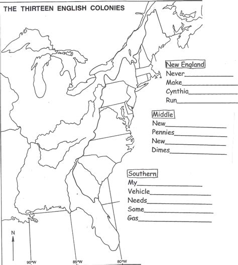 13 Colonies Map Blank Printable - Printable Word Searches