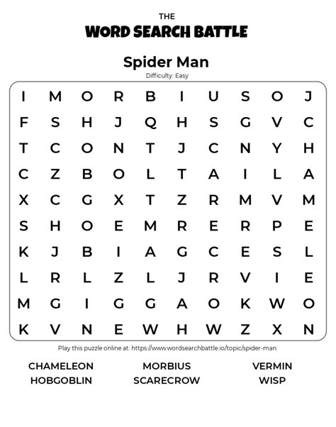 Printable Spider Man Word Search