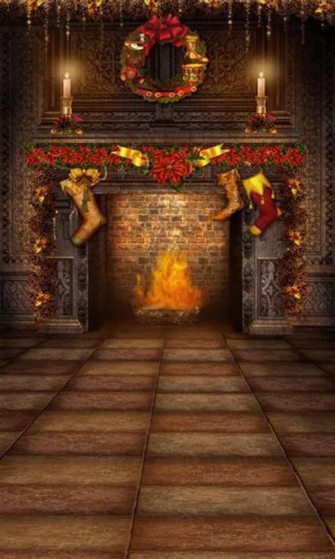 Christmas Stockings Fireplace Candle Backdrop UK for Photography L-822 ...