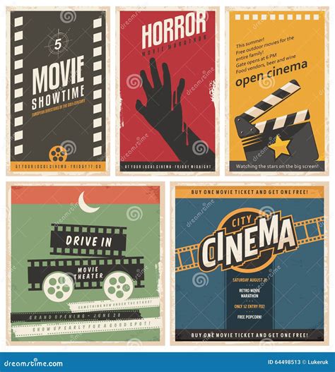 Retro Cinema Posters and Flyers Collection Stock Vector - Illustration of 20th, reel: 64498513