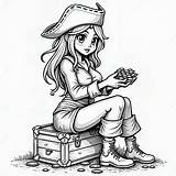 Female Pirate Treasure Coloring Page Stock Illustration  sketch template