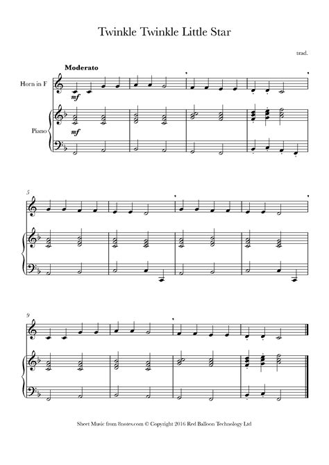 Twinkle Twinkle Little Star for French Horn - Free Sheet music for French Horn | 8notes.com