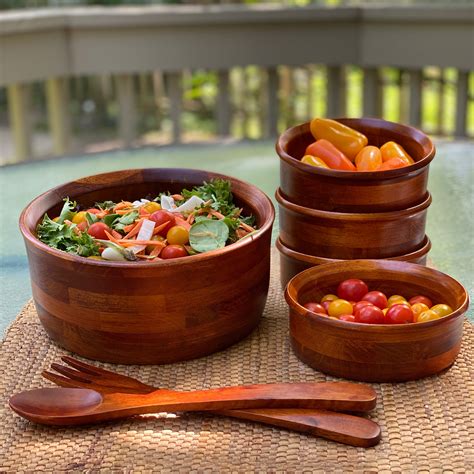 7 Piece Wood Salad Bowl Serving Set | Woodard & Charles