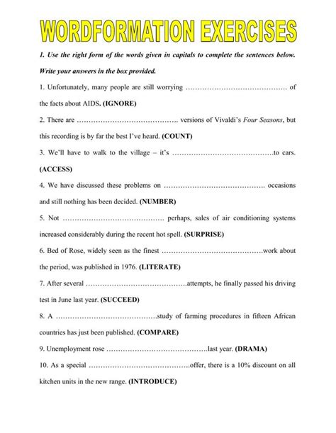 Wordformation exercises - Interactive worksheet | Word formation, English grammar worksheets ...