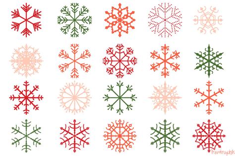 Red Christmas snowflakes clipart set, Pink snowflake clip art, Winter holiday clipart By ...