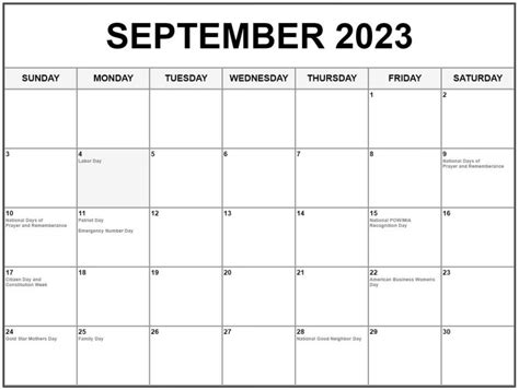 Free September 2023 Calendar With Holidays - Riset