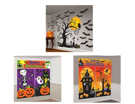 HALLOWEEN SCENE SETTER WALL DECORATIONS - HAUNTED HOUSE, SPOOKY TREE, CEMETERY | eBay ...