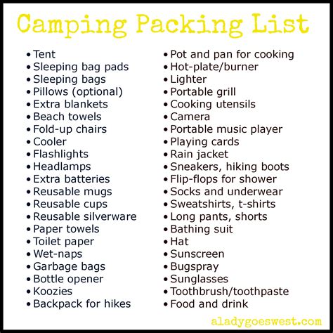 Camping: Packing List For Camping