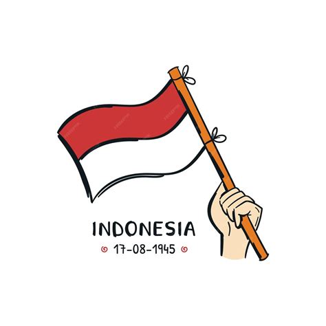 Premium Vector | Indonesian flag hand drawn holding flag for indonesia ...