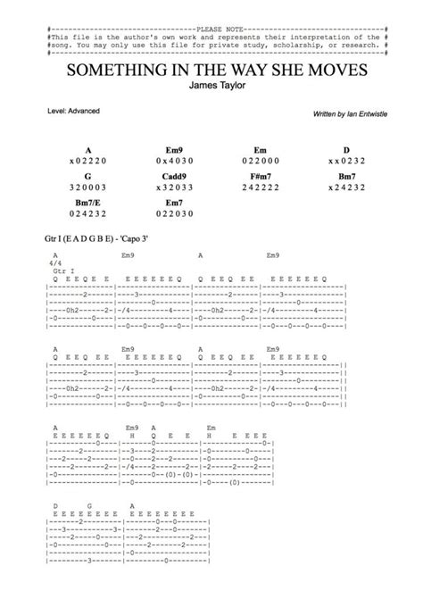 Something In The Way She Moves guitar tab - The Songs Of James Taylor