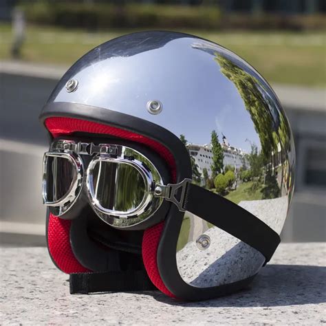 350 chrome silver motorcycle helmet open face retro vintage helmets can ...