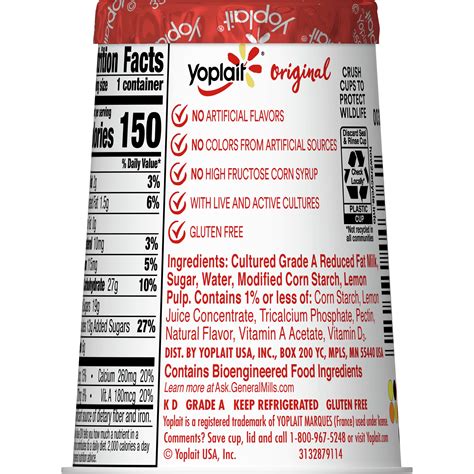 Yoplait® Original Gluten Free Yogurt Single Serve Cup Lemon Burst 6 oz | General Mills ...