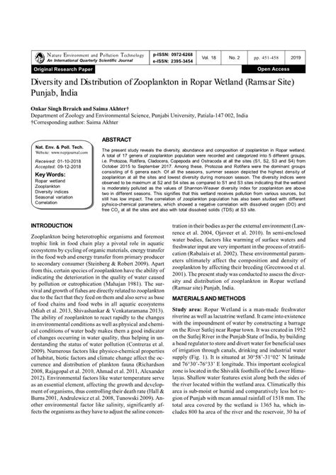 Diversity and Distribution of Zooplankton in Ropar Wetland (Ramsar Site) Punjab, India - DocsLib