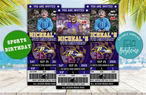 Editable Baltimore Ravens Birthday Ticket Invitations DIY | Bobotemp