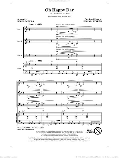 Hawkins - Oh Happy Day (arr. Roger Emerson) sheet music for choir (3 ...