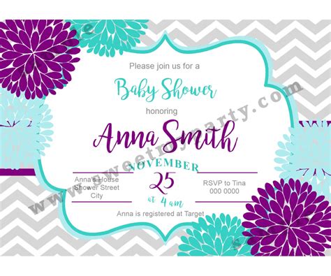 purple aqua blue floral baby shower invitations|modern typographic baby ...