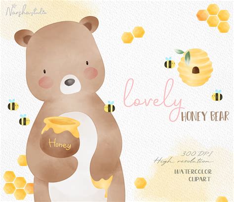 Honey Bear Watercolor Clip Art/ Baby Bear Clipart/ Honey - Etsy