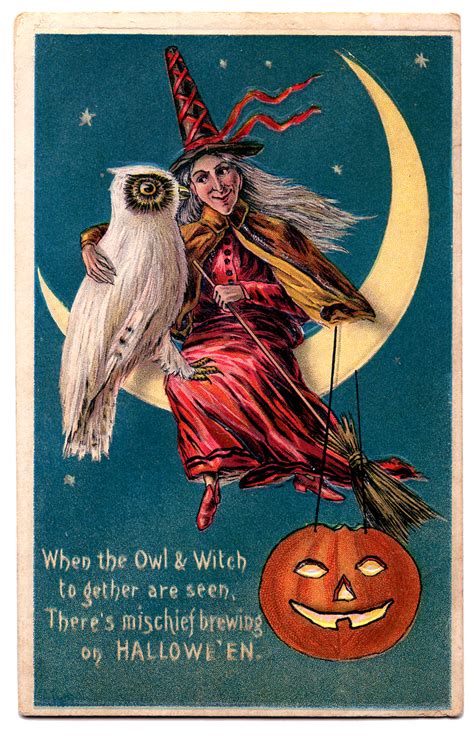 Vintage Halloween Clip Art - Witch - Owl - Moon - Pumpkin - The Graphics Fairy