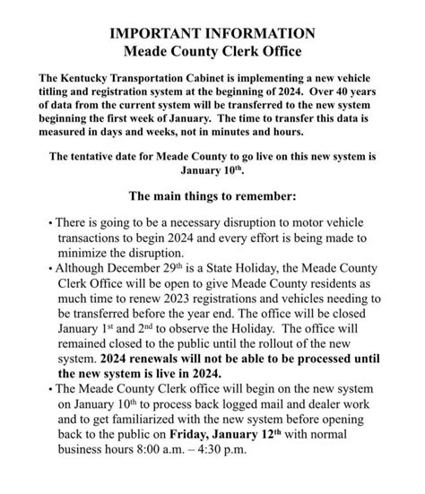 Meade County PUBLIC NOTICE – MEADE COUNTY CLERK’S OFFICE CLOSED SATURDAY, DECEMBER 30TH, 2023 ...