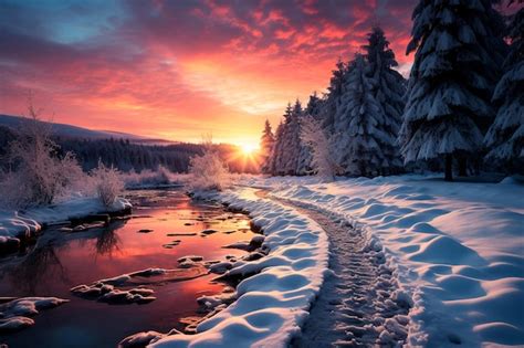 Premium AI Image | sunset in winter mountains