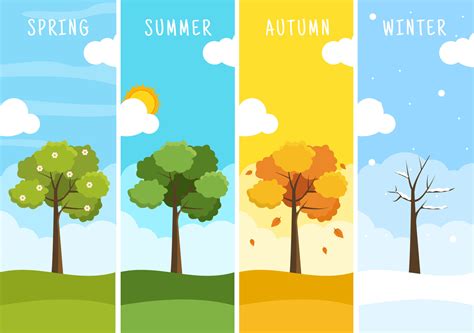 Scenery of the Four Seasons of Nature with Landscape Spring, Summer, Autumn and Winter in ...