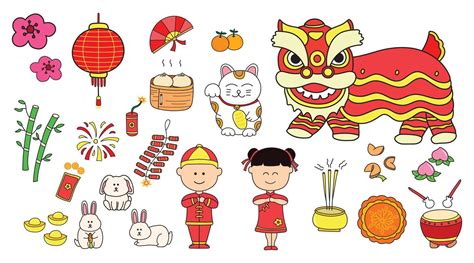 Kids drawing vector Illustration set of Chinese New Year 2023 and cute rabbit for chinese rabbit ...