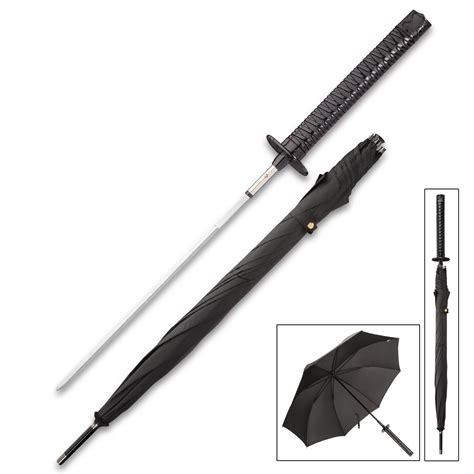 Black Umbrella Sword - Fully Functional With Hidden Stainless Steel Blade - Sword Cane With Rain ...