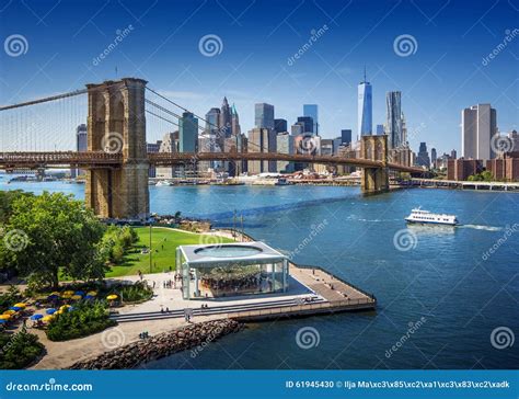 Brooklyn Bridge in New York City - Aerial View Stock Photo - Image of ...