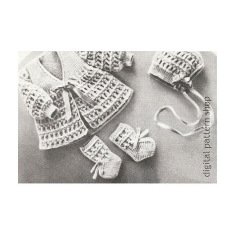 Vintage Baby Knitting Pattern Sweater Bonnet Booties Sweet & Simple ...