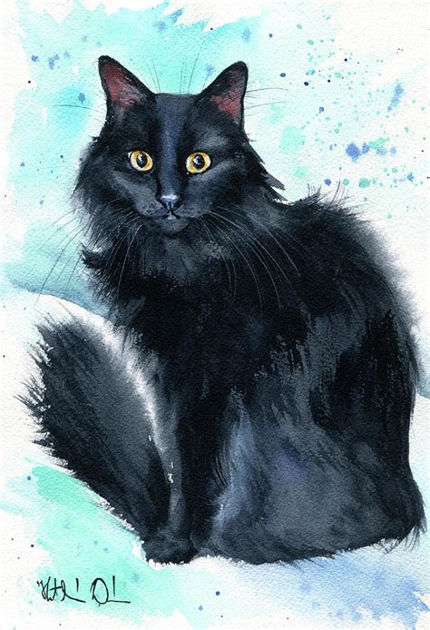 Fred Fluffy Black Cat Painting Painting by Dora Hathazi Mendes - Pixels