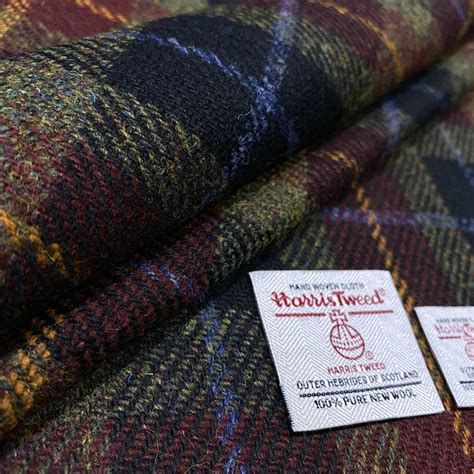 Harris Tweed Fabric Dark Autumn Tartan Moss Green & Wine - Etsy