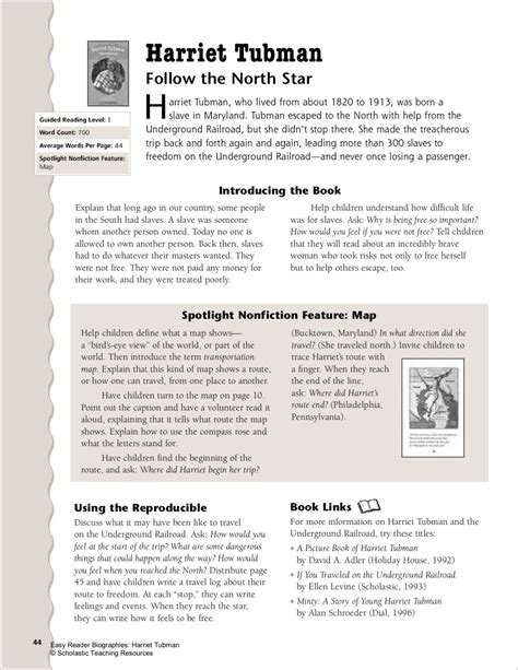 Harriet Tubman Biography For Kids Printable - Tedy Printable Activities