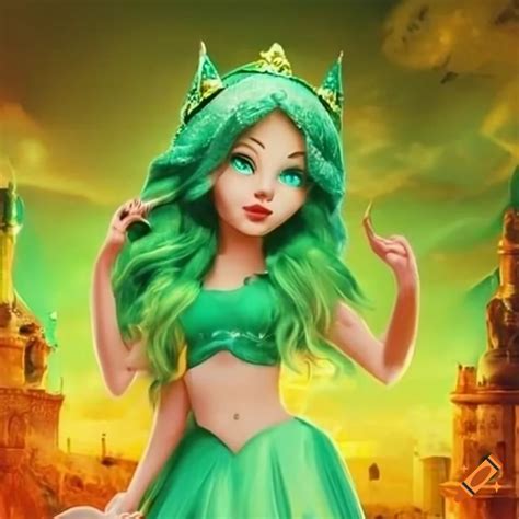 Illustration of a green cat princess on Craiyon