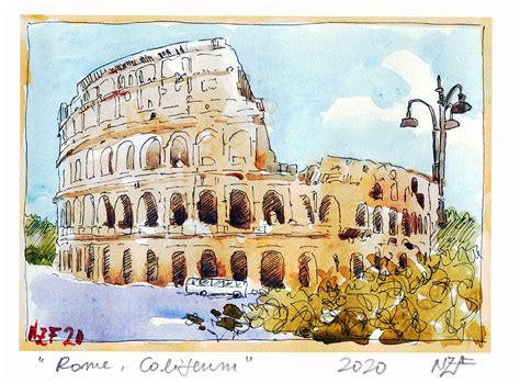 Rome Painting Watercolor Print Rome Wall Art Coliseum | Etsy