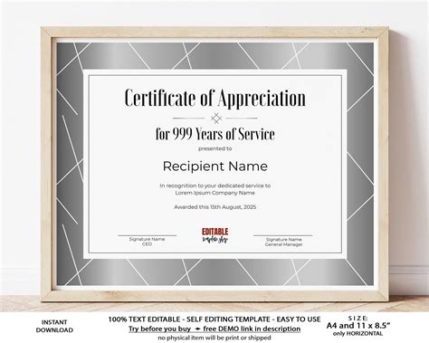 5 Years of Service EDITABLE Certificate of Appreciation - Etsy | Certificate templates, Editable ...