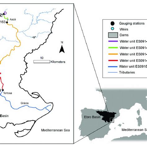 Lower Ebro River and its delta, showing the water units (for ...