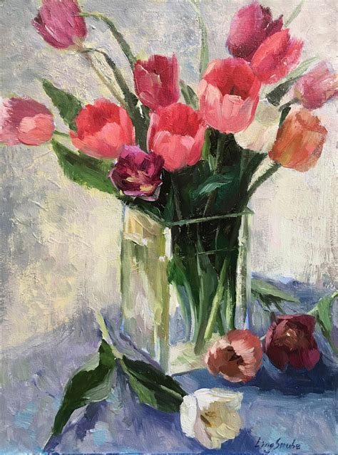 Tulips-In-Vase-2.Jpg, Painting by Ling Strube | Artmajeur