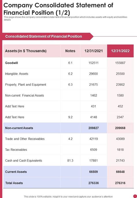 Company Consolidated Statement Of Financial Position Template 268 One ...