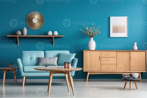 AI generated Tiffany color interior design of modern living room. round ...
