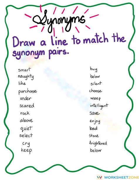 Synonyms Worksheet