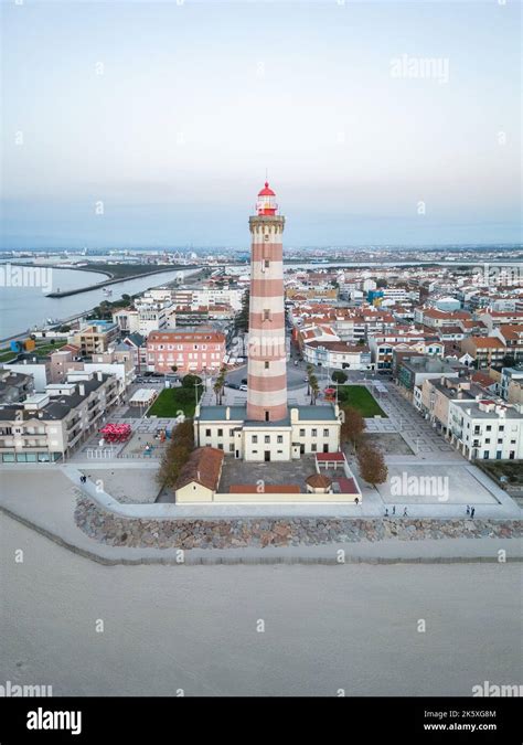 Aerial views of Lighthouse. Barra beach in Aveiro, Portugal. Aveiro ...