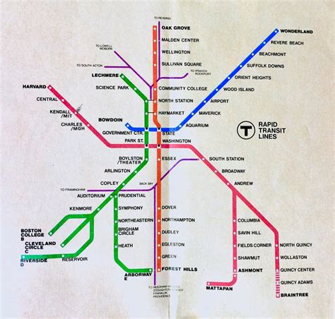 40 Easters ago, this is what an MBTA pocket map looked like (many outlying red and green stops ...