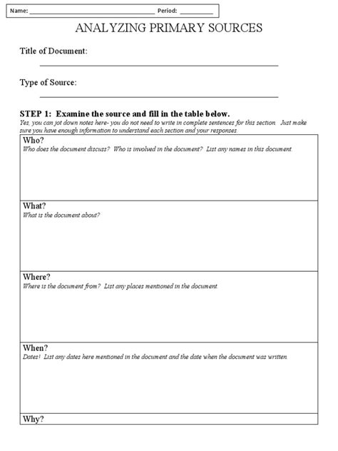 Primary Source Analysis Worksheet Template | PDF