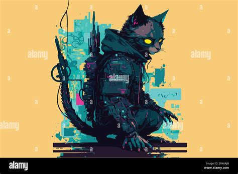 Cat cyberpunk vector illustration Stock Vector Image & Art - Alamy