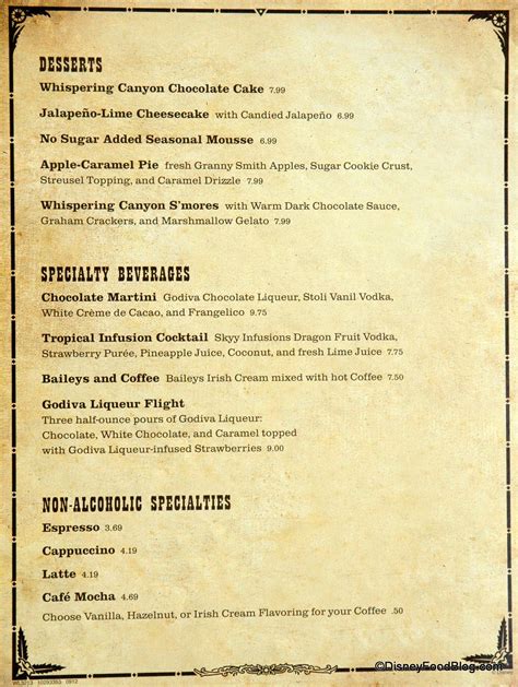 Menu Changes at the Whispering Canyon Cafe | Disney's Wilderness Lodge ...