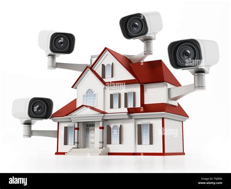 House protected with CCTV surveillance cameras. 3D illustration Stock ...