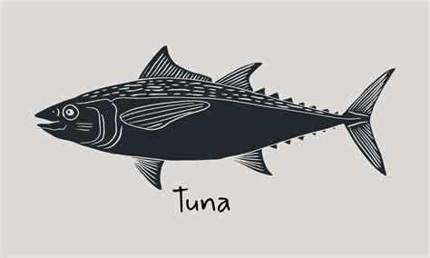 Hand drawn tuna fish in sketch style. Simple vector isolated illustration on beige background ...